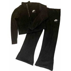 Nike Air WomenS Velour Matching Set XL 1/2 Zip Crop Sweatshirt Top & Flare Pants